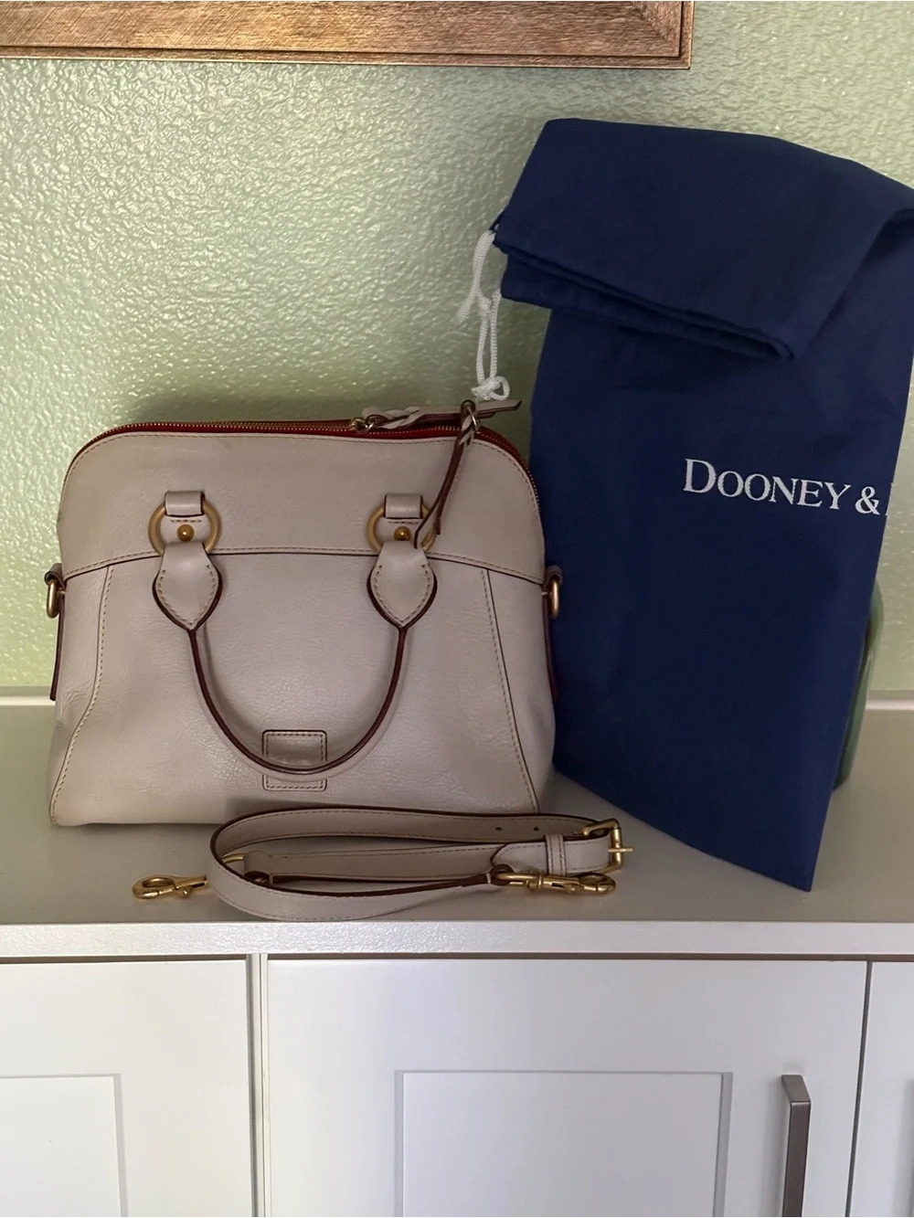 Dooney & Bourke bone color  Leather Satchel with Gold Hardware